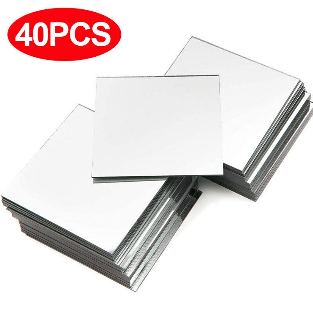 40 Pack Self-Adhesive Mirror Tiles - 15cm Square Wall Stickers