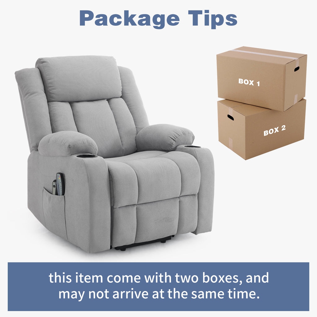 1pcs grey fabric electric elderly chair with 8-point massage belt heating 120kg indoor functional chair, UK