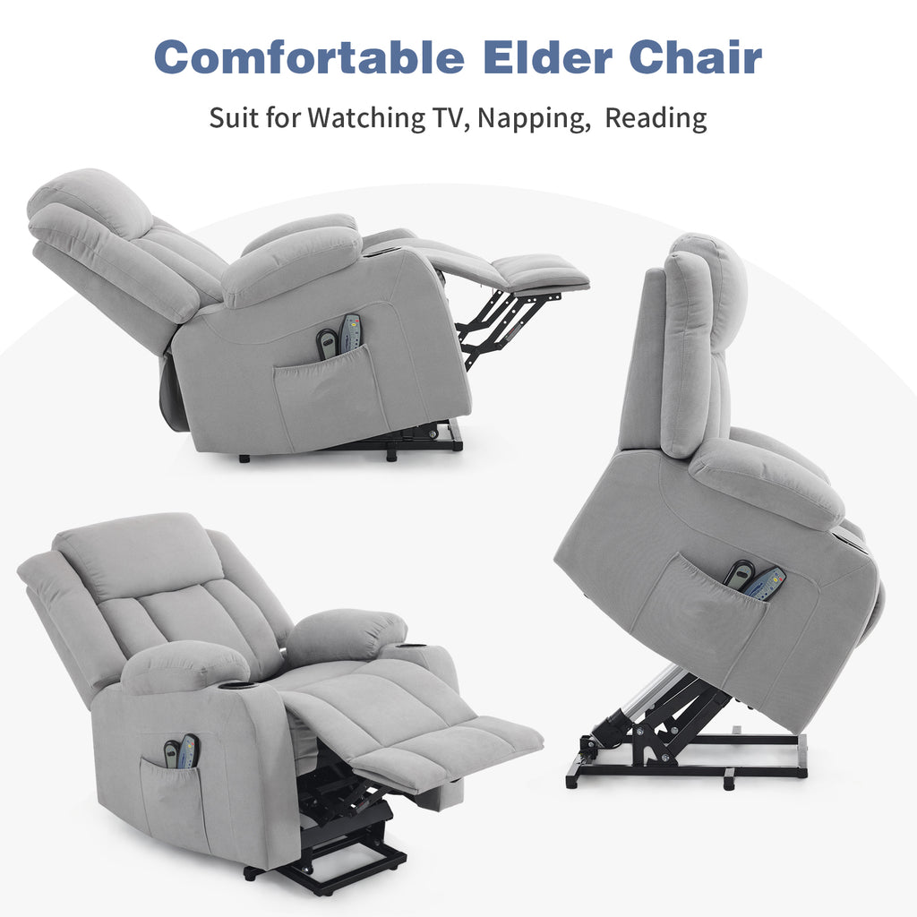 1pcs grey fabric electric elderly chair with 8-point massage belt heating 120kg indoor functional chair, UK