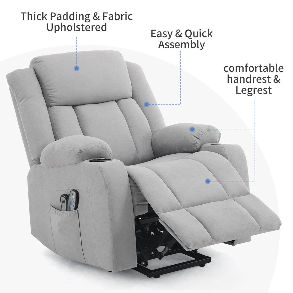1pcs grey fabric electric elderly chair with 8-point massage belt heating 120kg indoor functional chair, UK