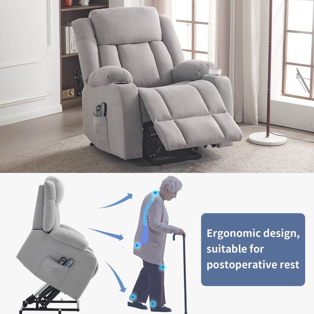 1pcs grey fabric electric elderly chair with 8-point massage belt heating 120kg indoor functional chair, UK