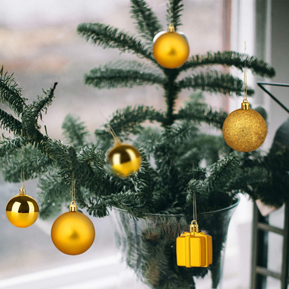 100 Christmas Baubles Gold - Shatterproof Xmas Tree Decorations Set