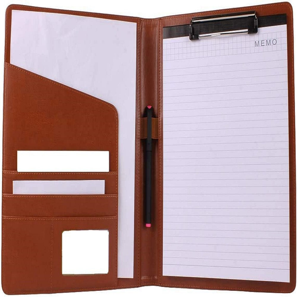 A4 Leather Clipboard Folder with Document Organiser Pockets