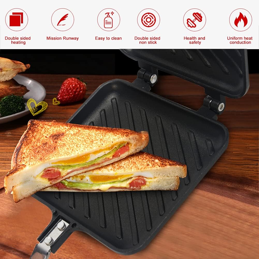 Sandwich Toastie Maker,Non-Stick Toasted Sandwich Maker Baking Pan Waffle Bread Toast Mold Double Side Breakfast Frying Pan