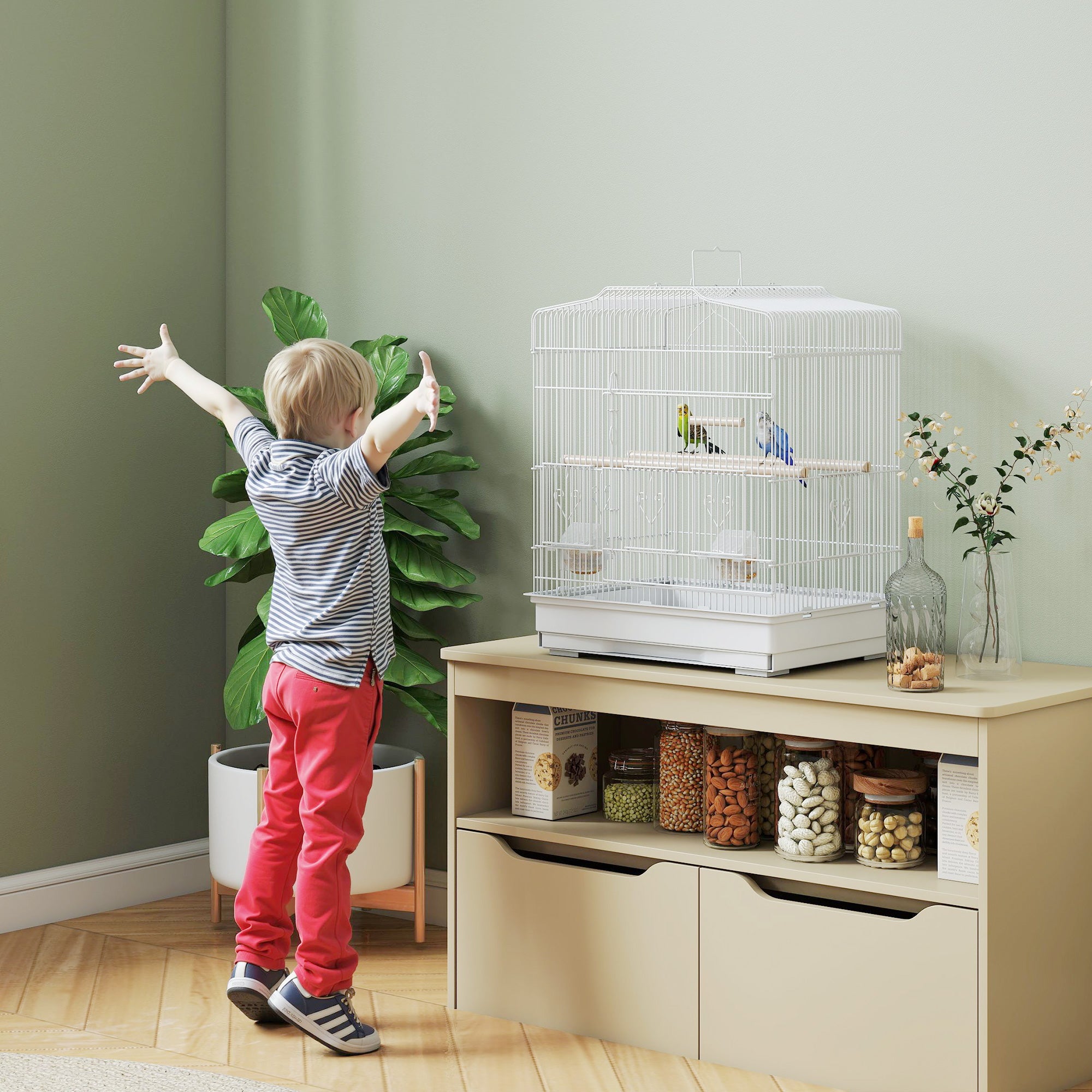 Bird Cage Starter Kit with Detachable Rolling Stand